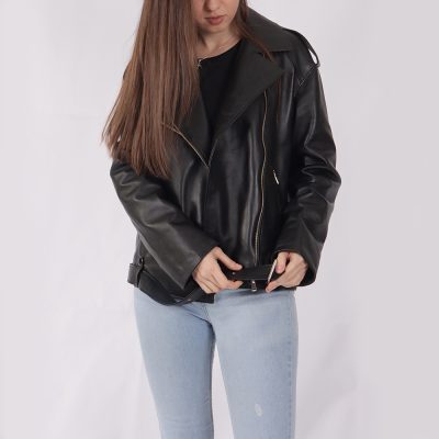 Aria Black Leather Biker Jacket