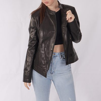 Ariana Choco Brown Leather Biker Jacket