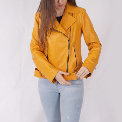 Camila Yellow Leather Biker Jacket