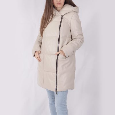 Camille White Leather Puffer Coat