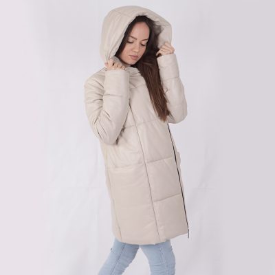 Camille White Leather Puffer Coat