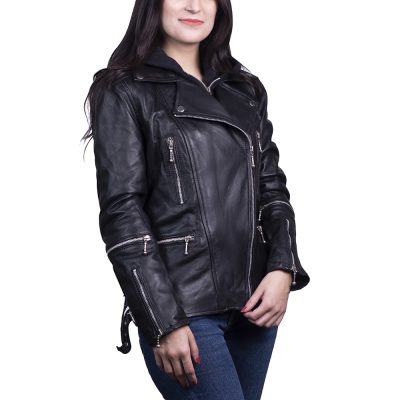 Cecilia Black Leather Biker Jacket