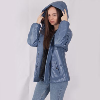 Charlotte Blue Leather Puffer Jacket