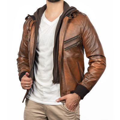 Christian Brown Leather Bomber Jacket