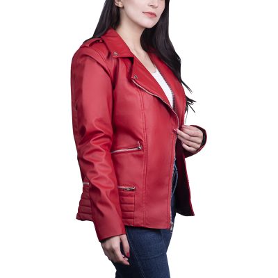 Clara Red Leather Biker Jacket
