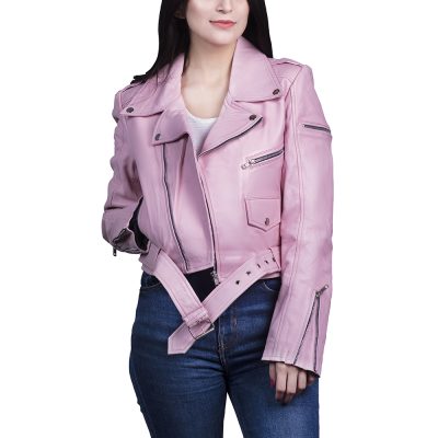 Eliza Pink Leather Biker Jacket