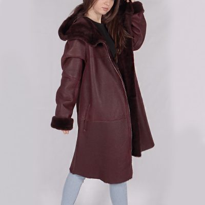 Erica Maroon Leather Shearling Coat