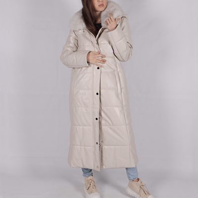 Gracelyn White Leather Puffer Coat