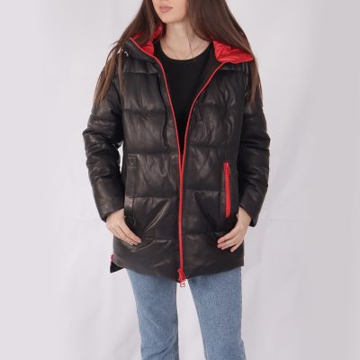 Harper Black Leather Puffer Coat