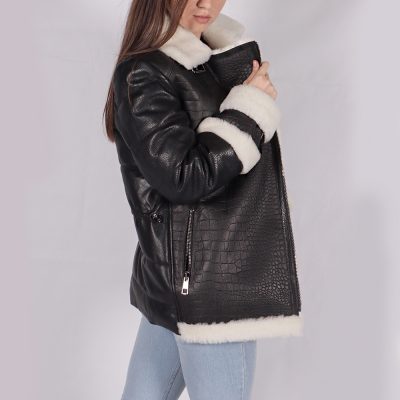 Isabela Black Leather Shearling Jacket