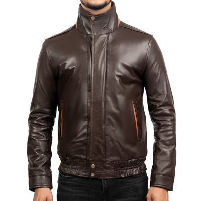 Jacob Brown Leather Bomber Jacket