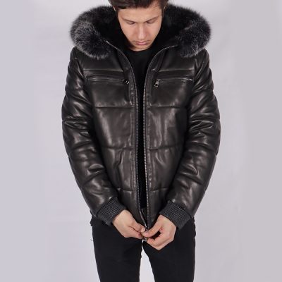 Johnny Black Leather Puffer Jacket
