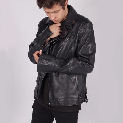 Justin Black Leather Biker Jacket