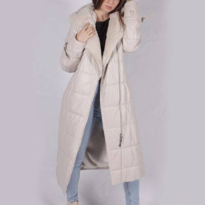 Lauren White Leather Puffer Coat