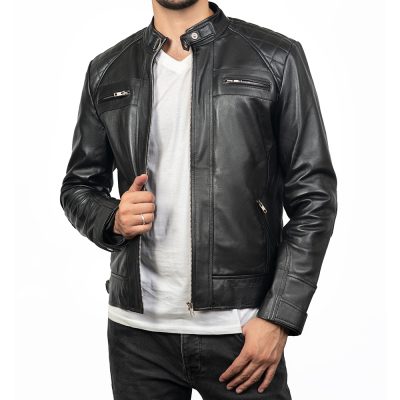 Leo Black Leather Biker Jacket