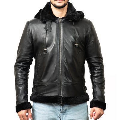 Liam Black Leather Aviator Jacket