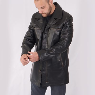 Lucas Black Short Length Leather Coat
