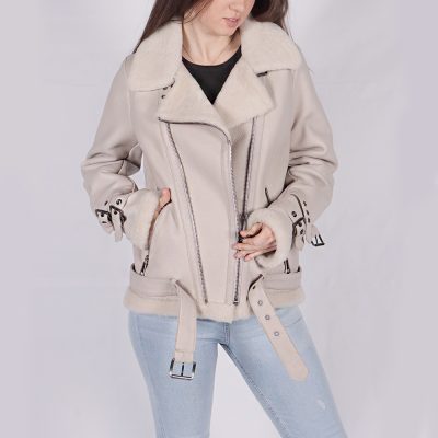 Madilynn White Leather Shearling Jacket