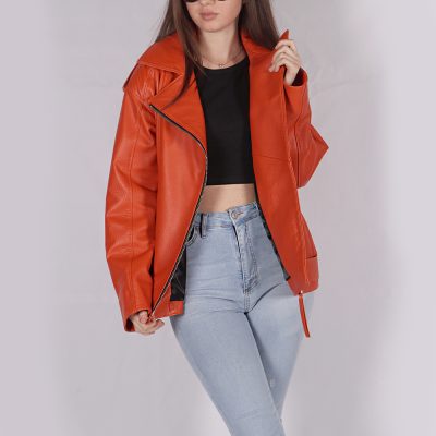 Marley Orange Leather Biker Jacket