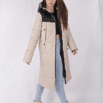 Mary Beige Leather Puffer Coat