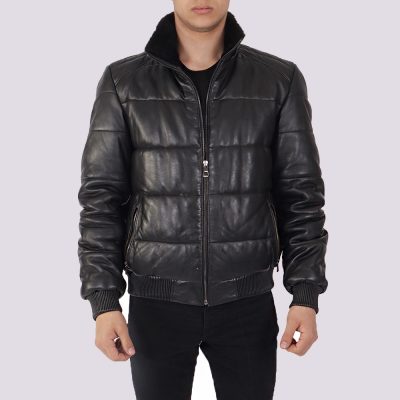 Mason Black Leather Puffer Jacket