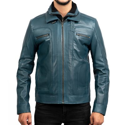 Memphis Blue Leather Biker Jacket