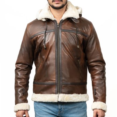 Merino Brown Leather Aviator Jacket