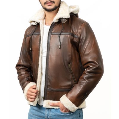 Merino Brown Leather Aviator Jacket