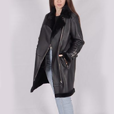 Nyra Black Leather Shearling Coat