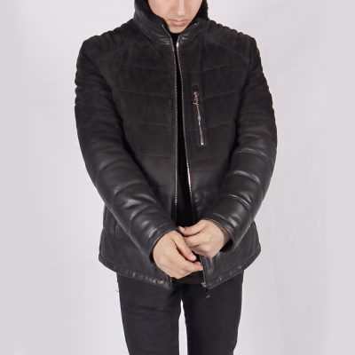 Paul Black Leather Puffer Jacket