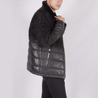 Paul Black Leather Puffer Jacket