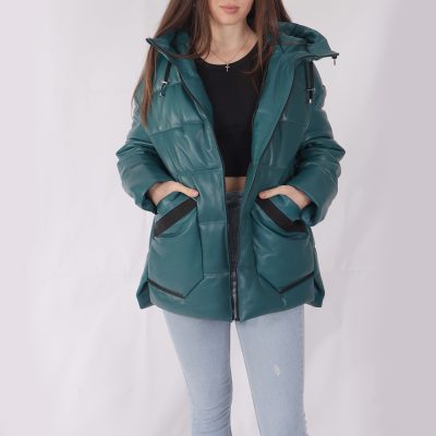 Scarlett Blue Leather Puffer Coat