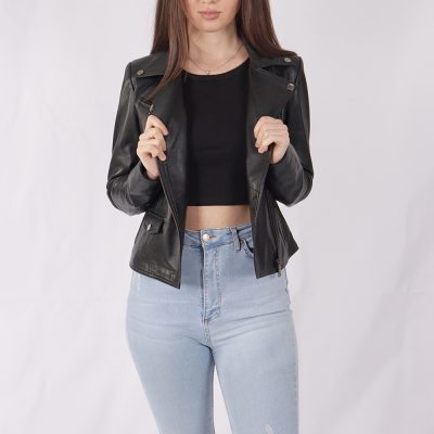 Selena Black Leather Biker Jacket