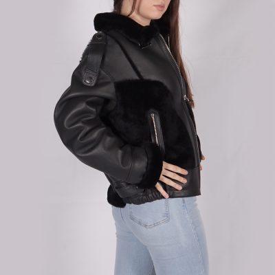 Sylvie Black Leather Bomber Jacket