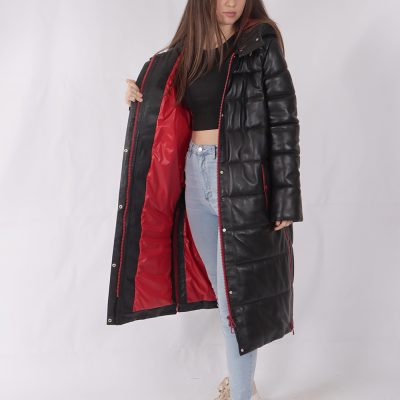 Valeria Black Leather Puffer Jacket