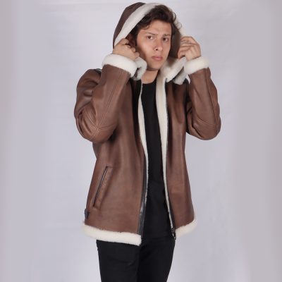 Victor Brown Leather Hooded Jacket