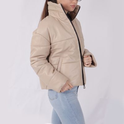 Victoria Beige Leather Puffer Jacket