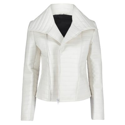 Eiza White Leather Biker Jacket