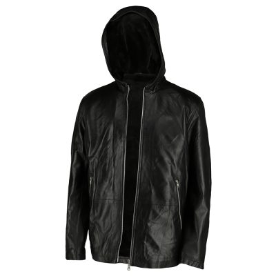 Tommy Black Leather Hooded Biker Jacket